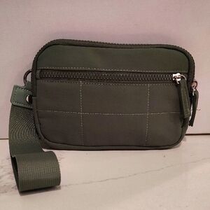 Olive Green Clutch with Detachable Canvas Strap Multiple Pockets
